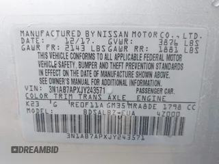 2018 Nissan Sentra S with VIN 3N1AB7APXJY243571, listed as a IAAI auction lot 41891232 with 132,284 mi miles. Bid and sale history available at carsss.com. Image 9.