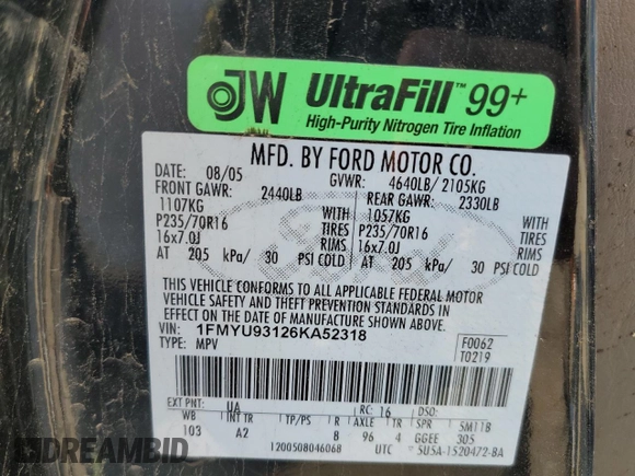 2006 Ford Escape XLT with VIN 1FMYU93126KA52318, listed as a Copart auction lot 71272964 with 0 mi miles and Salvage Title. Bid and sale history available at carsss.com. Image 13.