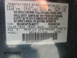 2013 Nissan Sentra FE+ S with VIN 3N1AB7AP1DL562777, listed as a Copart auction lot 55129045 with 194,017 mi miles and Clean Title. Bid and sale history available at DreamBid. Image 12.