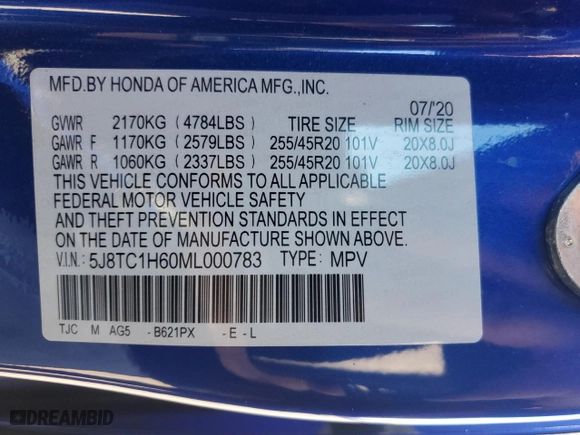 2021 Acura RDX w/A-Spec Package with VIN 5J8TC1H60ML000783, listed as a Copart auction lot 86193164 with 35,693 mi miles and Salvage Title. Bid and sale history available at carsss.com. Image 15.