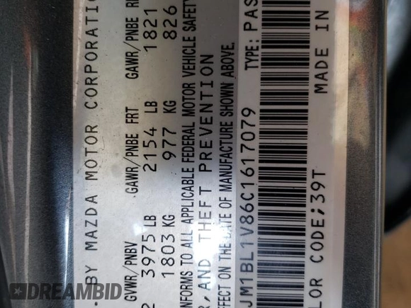 2012 Mazda 3 i Touring с VIN JM1BL1V86C1617079, выставлен на аукционе Copart как лот 59361685 с пробегом 80 743 миль миль и Списание • Salvage title. История ставок и продаж доступна на DreamBid. Изображение 12.