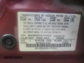 2004 Nissan Sentra S z VIN 3N1CB51D14L471415, wystawiony jako Copart lot #55093525 z przebiegiem 156 742 mil mil oraz Szkoda całkowita • Salvage title. Historia ofert i sprzedaży dostępna na DreamBid. Obrazek 12.