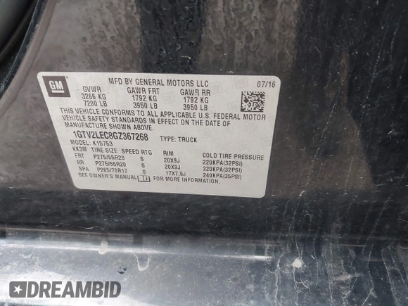 2016 GMC Sierra 1500 with VIN 1GTV2LEC8GZ367268, listed as a IAAI auction lot 41988310 with 130,023 mi miles and . Bid and sale history available at carsss.com. Image 9.