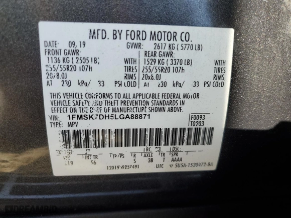 2020 Ford Explorer XLT with VIN 1FMSK7DH5LGA88871, listed as a Copart auction lot 49014725 with 86,124 mi miles and Salvage Title. Bid and sale history available at carsss.com. Image 15.