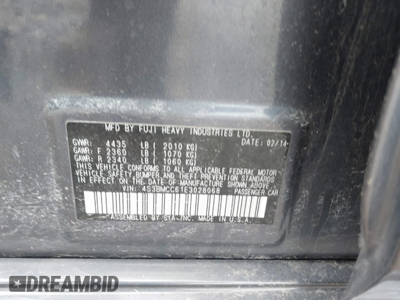 2014 Subaru Legacy Premium с VIN 4S3BMCC61E3028068, выставлен на аукционе IAAI как лот 41965855 с пробегом 93 125 миль миль и . История ставок и продаж доступна на DreamBid. Изображение 9.