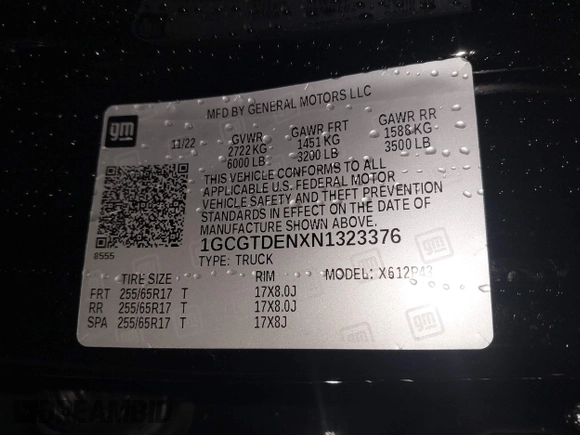 2022 Chevrolet Colorado 4WD Z71 с VIN 1GCGTDENXN1323376, выставлен на аукционе IAAI как лот 42309817 с пробегом 56 229 миль миль и . История ставок и продаж доступна на DreamBid. Изображение 9.