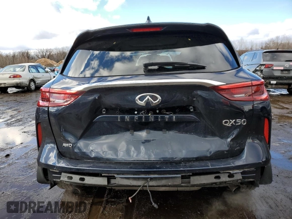 2021 Infiniti QX50 Essential with VIN 3PCAJ5CB8MF105565, listed as a Copart auction lot 43491845 with 20,035 mi miles and Salvage title. Bid and sale history available at DreamBid. Image 6.