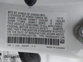 2020 Honda Civic Sedan Sport with VIN 2HGFC2F84LH501789, listed as a IAAI auction lot 41391616 with 54,426 mi miles. Bid and sale history available at carsss.com. Image 9.