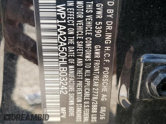 2017 Porsche Macan with VIN WP1AA2A50HLB03242, listed as a Copart auction lot 56342905 with 95,584 mi miles and Salvage title. Bid and sale history available at DreamBid. Image 13.