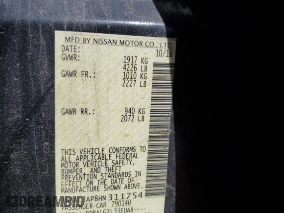 2017 Nissan Altima S with VIN 1N4AL3AP8HN311754, listed as a Copart auction lot 53096025 with 105,887 mi miles and Salvage Title. Bid and sale history available at DreamBid. Image 12.