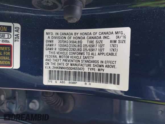 2016 Honda CR-V EX with VIN 2HKRM4H50GH655470, listed as a IAAI auction lot 41961873 with 103,433 mi miles and . Bid and sale history available at DreamBid. Image 9.