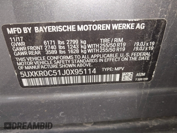 2018 BMW X5 xDrive35i with VIN 5UXKR0C51J0X95114, listed as a IAAI auction lot 42037253 with 80,095 mi miles. Bid and sale history available at carsss.com. Image 9.