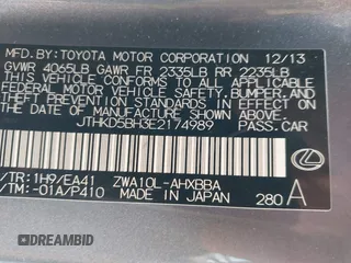 2014 Lexus CT 200h with VIN JTHKD5BH3E2174989, listed as a IAAI auction lot 42719369 with 180,603 mi miles and . Bid and sale history available at DreamBid. Image 9.