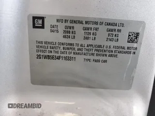 2015 Chevrolet Impala LT with VIN 2G1WB5E34F1163311, listed as a Copart auction lot 64336575 with 118,336 mi miles and Salvage title. Bid and sale history available at DreamBid. Image 12.