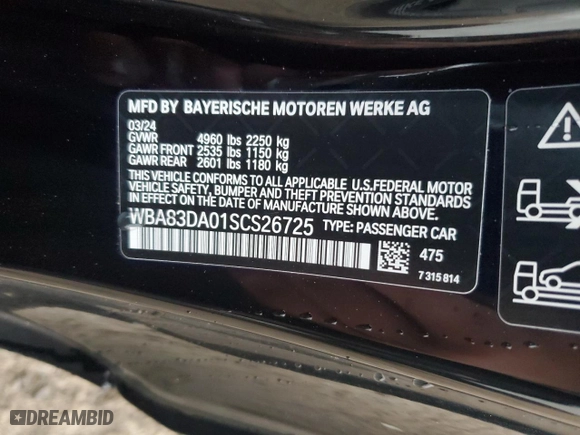 2025 BMW 4 Series M440i xDrive with VIN WBA83DA01SCS26725, listed as a Copart auction lot 77589694 with 2,877 mi miles and Non Repairable. Bid and sale history available at carsss.com. Image 13.