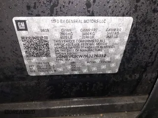 2019 Chevrolet Traverse LT Cloth with VIN 1GNEVGKW7KJ276312, listed as a IAAI auction lot 41925439 with 114,257 mi miles. Bid and sale history available at carsss.com. Image 9.