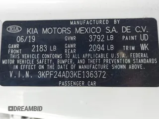 2019 Kia Forte LXS with VIN 3KPF24AD3KE136372, listed as a IAAI auction lot 41854981 with 70,900 mi miles. Bid and sale history available at carsss.com. Image 9.