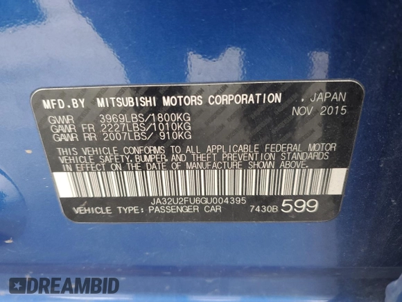 2016 Mitsubishi Lancer ES with VIN JA32U2FU6GU004395, listed as a Copart auction lot 80747644 with 144,400 mi miles and Salvage Title. Bid and sale history available at DreamBid. Image 12.
