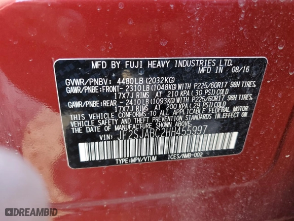 2017 Subaru Forester with VIN JF2SJABC2HH455997, listed as a Copart auction lot 50418845 with 43,157 mi miles and Salvage Title. Bid and sale history available at carsss.com. Image 14.