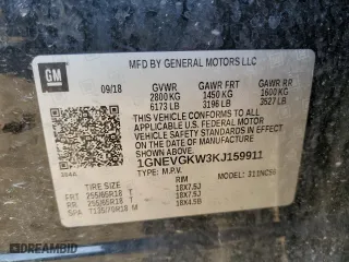 2019 Chevrolet Traverse LT Cloth with VIN 1GNEVGKW3KJ159911, listed as a Copart auction lot 48338175 with 134,566 mi miles and Clean Title. Bid and sale history available at carsss.com. Image 13.