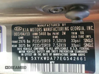 2014 Kia Sorento SX Limited z VIN 5XYKWDA77EG542661, wystawiony jako Copart lot #56428575 z przebiegiem 141 416 mil mil oraz Szkoda całkowita • Salvage title. Historia ofert i sprzedaży dostępna na DreamBid. Obrazek 12.