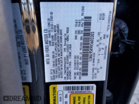 2017 Lincoln Continental Select z VIN 1LN6L9SK9H5603303, wystawiony jako Copart lot #88969915 z przebiegiem 84 907 mil mil oraz Szkoda całkowita • Salvage title. Historia ofert i sprzedaży dostępna na DreamBid. Obrazek 12.