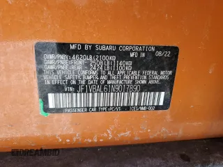 2022 Subaru WRX Limited with VIN JF1VBAL61N9017890, listed as a Copart auction lot 45229045 with 19,608 mi miles and Salvage Title. Bid and sale history available at carsss.com. Image 14.