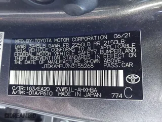 2022 Toyota Prius L Eco with VIN JTDKAMFU7N3155268, listed as a IAAI auction lot 41589024 with 158,430 mi miles. Bid and sale history available at carsss.com. Image 9.