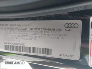2016 Audi A6 Premium Plus with VIN WAUFGAFCXGN034227, listed as a IAAI auction lot 42582791 with 133,267 mi miles and . Bid and sale history available at DreamBid. Image 9.