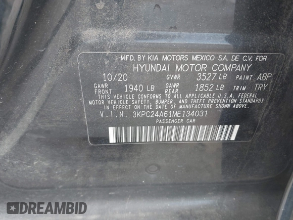 2021 Hyundai Accent SE z VIN 3KPC24A61ME134031, wystawiony jako IAAI lot #41534070 z przebiegiem 88 217 mil mil oraz . Historia ofert i sprzedaży dostępna na DreamBid. Obrazek 9.
