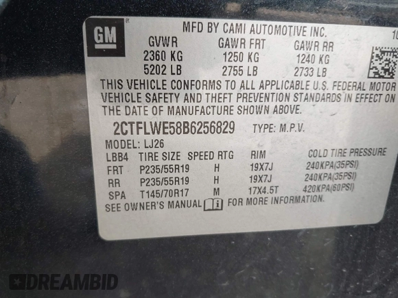 2011 GMC Terrain SLT-2 with VIN 2CTFLWE58B6256829, listed as a IAAI auction lot 41893507 with 196,243 mi miles and . Bid and sale history available at carsss.com. Image 9.
