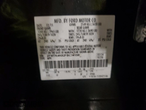 2015 Ford Edge Titanium with VIN 2FMTK4K82FBC34158, listed as a Copart auction lot 44114675 with 146,139 mi miles and Salvage Title. Bid and sale history available at carsss.com. Image 13.