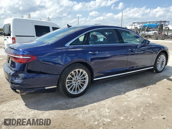 2021 Audi A8 with VIN WAU8DAF8XMN027495, listed as a Copart auction lot 50395145 with 19,508 mi miles and Salvage Title. Bid and sale history available at carsss.com. Image 3.