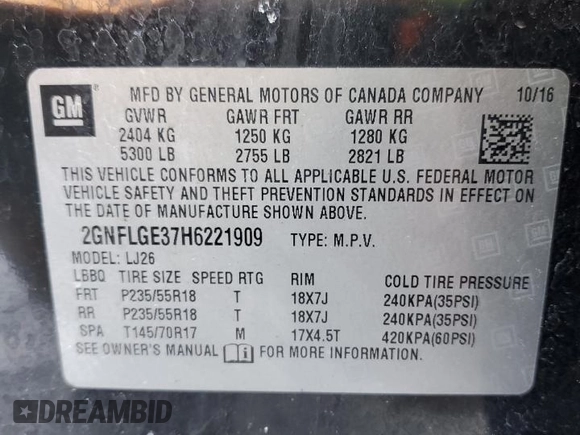 2017 Chevrolet Equinox Premier with VIN 2GNFLGE37H6221909, listed as a Copart auction lot 45514245 with 143,088 mi miles and Salvage Title. Bid and sale history available at carsss.com. Image 13.