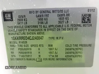 2012 GMC Acadia SLT1 with VIN 1GKKRRED4CJ240847, listed as a IAAI auction lot 42076025 with 194,534 mi miles. Bid and sale history available at carsss.com. Image 9.