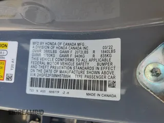 2022 Honda Civic Sport with VIN 2HGFE2F58NH578894, listed as a Copart auction lot 52392505 with 38,221 mi miles and Salvage Title. Bid and sale history available at carsss.com. Image 14.