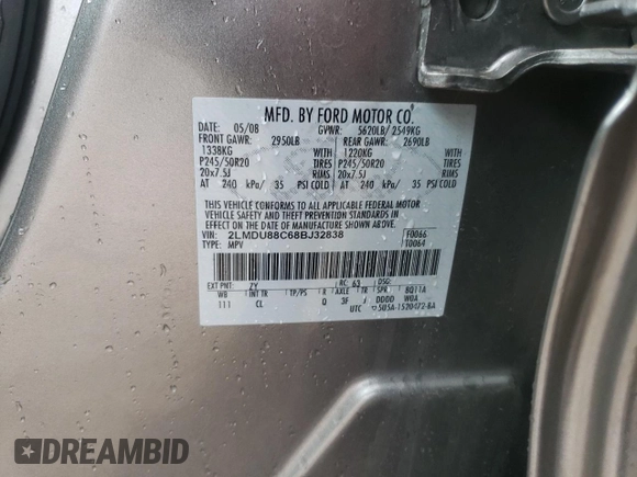 2008 Lincoln MKX with VIN 2LMDU88C68BJ32838, listed as a Copart auction lot 53742445 with 204,749 mi miles and Salvage title. Bid and sale history available at DreamBid. Image 12.