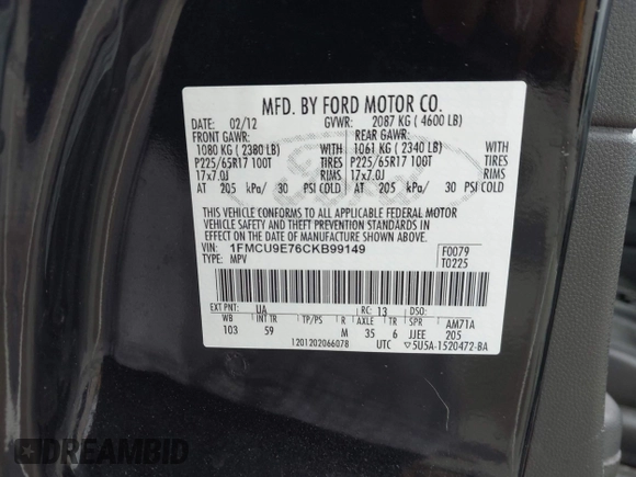 2012 Ford Escape Limited с VIN 1FMCU9E76CKB99149, выставлен на аукционе IAAI как лот 42704361 с пробегом 151 286 миль миль и . История ставок и продаж доступна на DreamBid. Изображение 9.