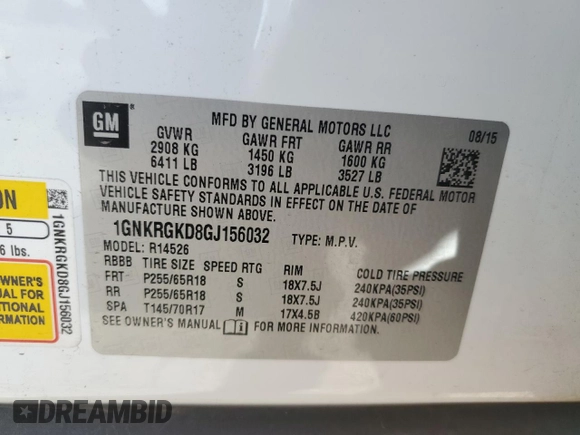 2016 Chevrolet Traverse LT with VIN 1GNKRGKD8GJ156032, listed as a Copart auction lot 52242535 with 95,818 mi miles and Non Repairable. Bid and sale history available at carsss.com. Image 13.