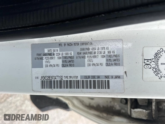 2015 Mazda CX-5 Sport with VIN JM3KE2BE8F0477192, listed as a Copart auction lot 53341745 with 221,042 mi miles and Clean Title. Bid and sale history available at carsss.com. Image 10.