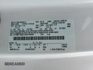 2018 Ford F-150 XL with VIN 1FTMF1EB7JKD76944, listed as a Copart auction lot 59559195 with 133,460 mi miles and Salvage title. Bid and sale history available at DreamBid. Image 12.