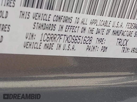 2013 Ram 1500 Express with VIN 1C6RR7FTXDS651628, listed as a IAAI auction lot 42309142 with 174,811 mi miles and . Bid and sale history available at DreamBid. Image 9.