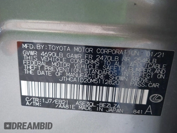 2021 Lexus IS 300 with VIN JTHCA1D20M5112820, listed as a IAAI auction lot 42147803 with 157,042 mi miles and . Bid and sale history available at DreamBid. Image 9.