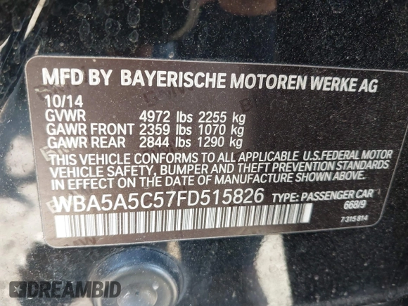 2015 BMW 5 Series 528i z VIN WBA5A5C57FD515826, wystawiony jako IAAI lot #42232062 z przebiegiem 80 641 mil mil oraz . Historia ofert i sprzedaży dostępna na DreamBid. Obrazek 9.