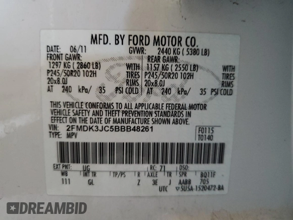 2011 Ford Edge SEL with VIN 2FMDK3JC5BBB48261, listed as a Copart auction lot 52638165 with 166,758 mi miles and Salvage Title. Bid and sale history available at carsss.com. Image 13.