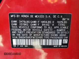 2015 Honda Fit EX-L with VIN 3HGGK5H82FM733495, listed as a Copart auction lot 53849905 with 163,483 mi miles and Salvage Title. Bid and sale history available at DreamBid. Image 12.