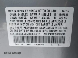 2017 Honda Fit LX with VIN JHMGK5H59HS015312, listed as a IAAI auction lot 42539428 with 75,263 mi miles and . Bid and sale history available at DreamBid. Image 9.