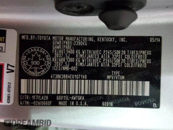 2014 Toyota Venza XLE z VIN 4T3BK3BB4EU107140, wystawiony jako Copart lot #88402825 z przebiegiem 156 080 mil mil oraz Szkoda całkowita • Salvage title. Historia ofert i sprzedaży dostępna na DreamBid. Obrazek 13.