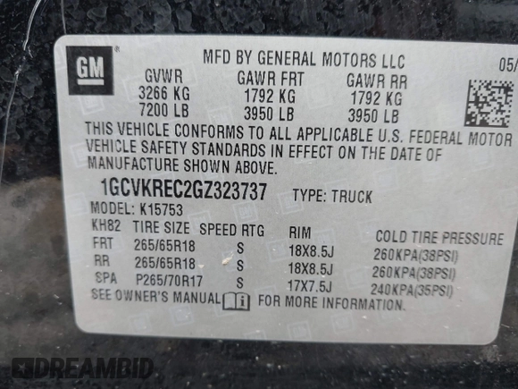 2016 Chevrolet Silverado 1500 LT with VIN 1GCVKREC2GZ323737, listed as a IAAI auction lot 42176512 with 95,385 mi miles and . Bid and sale history available at DreamBid. Image 9.