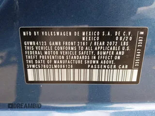 2020 Volkswagen Jetta S z VIN 3VWC57BU2LM086126, wystawiony jako IAAI lot #42054196 z przebiegiem 29 819 mil mil oraz . Historia ofert i sprzedaży dostępna na DreamBid. Obrazek 9.